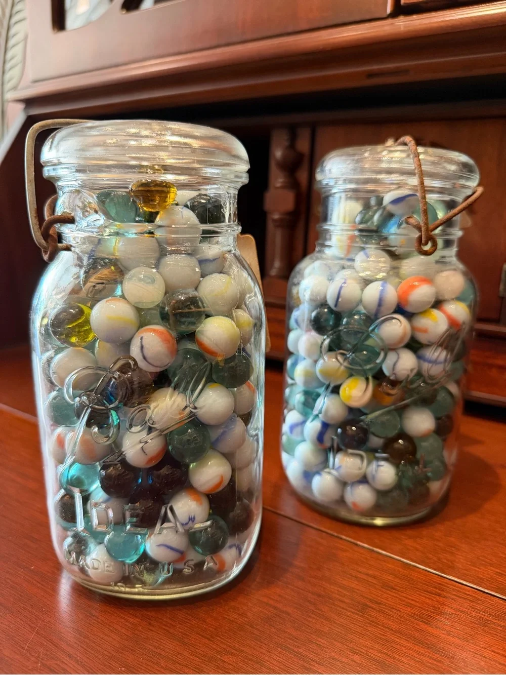 Vintage Marbles - Ball Mason Jar Filled with Colorful Glass Marbles